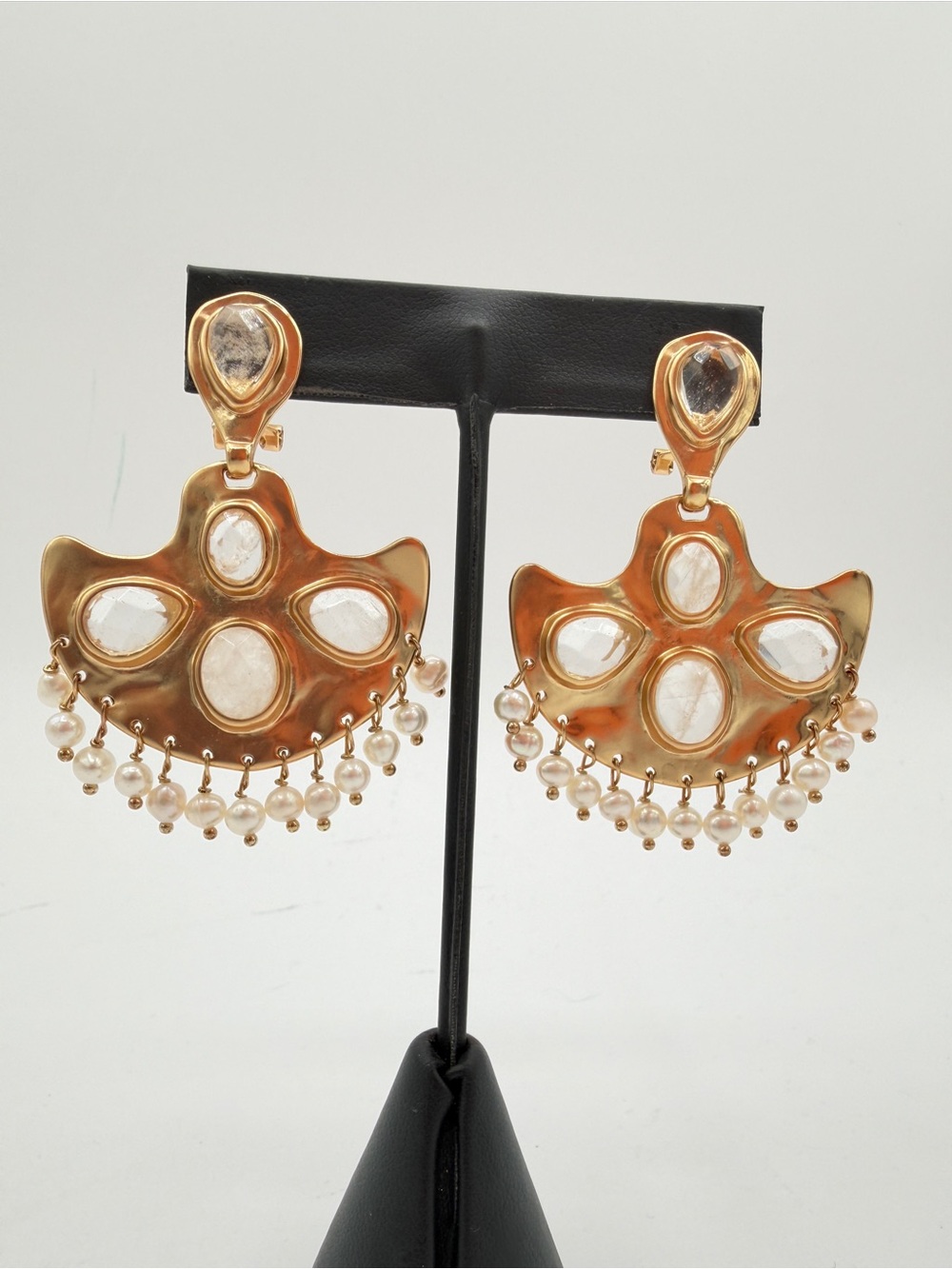 GOOSSENS Classic PiercedCrystal Tassel Pearl Pendant Gold Tone Earrings